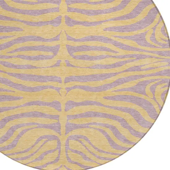 8' Peach And Purple Round Animal Print Washable Indoor Outdoor Area Rug Photo 5