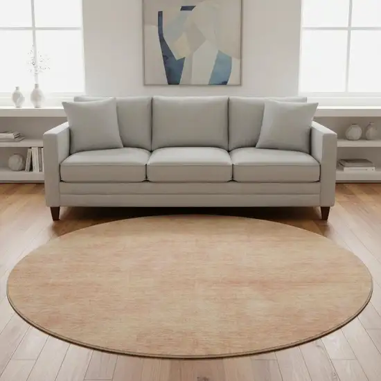 8' Peach And Salmon Abstract Washable Round Rug With UV Protection Photo 2