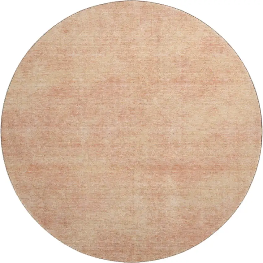 8' Peach And Salmon Abstract Washable Round Rug With UV Protection Photo 1