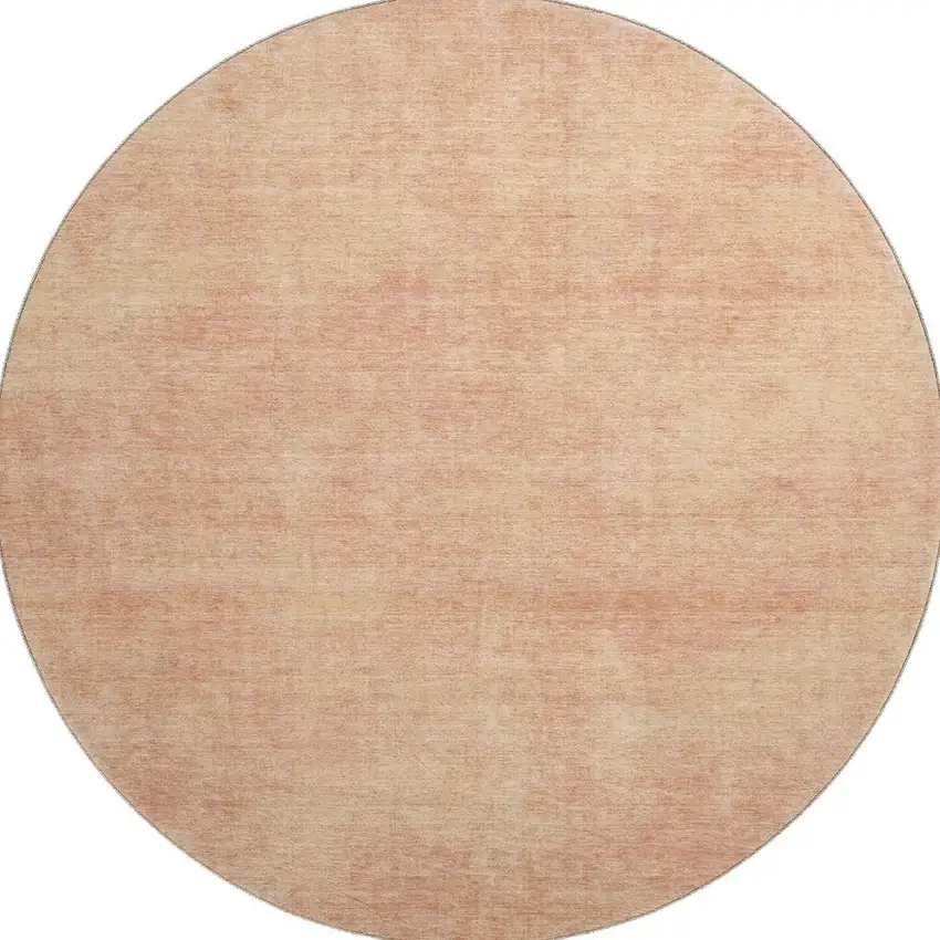 8' Peach And Salmon Abstract Washable Round Rug With UV Protection Photo 2