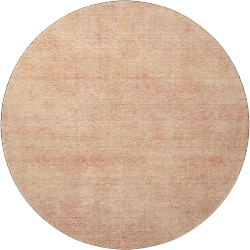 8' Peach And Salmon Abstract Washable Round Rug With UV Protection Photo 3
