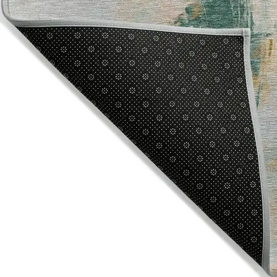 8' Peach And Teal Blue Round Abstract Washable Indoor Outdoor Area Rug Photo 8