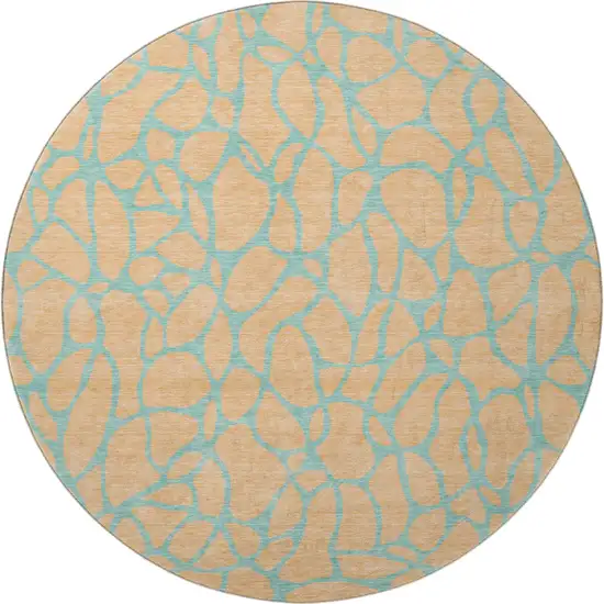 8' Peach And Teal Geometric Washable Round Rug With UV Protection Photo 3