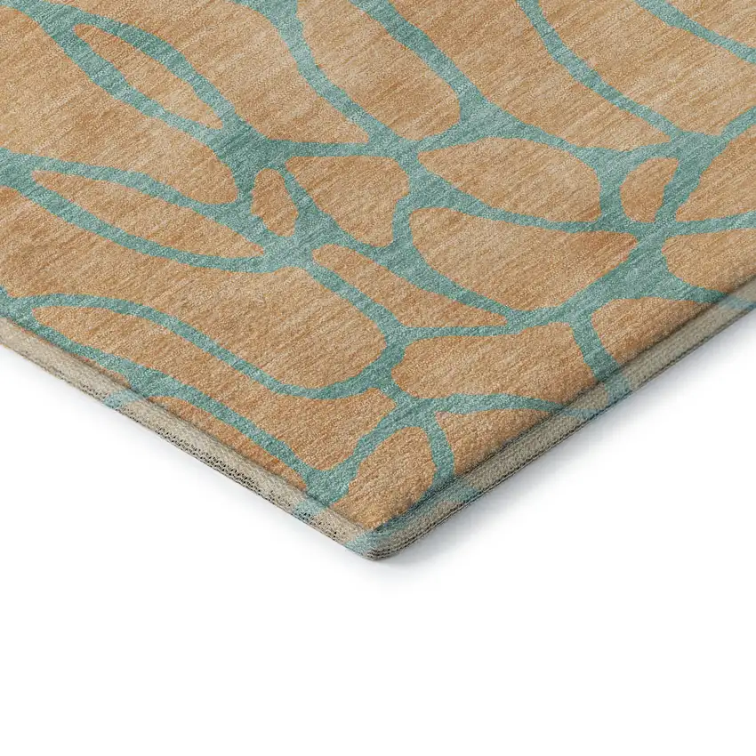 8' Peach And Teal Geometric Washable Round Rug With UV Protection Photo 6