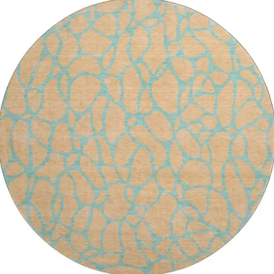 8' Peach And Teal Geometric Washable Round Rug With UV Protection Photo 2