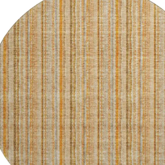 8' Peach Beige And Orange Striped Washable Round Rug With UV Protection Photo 2