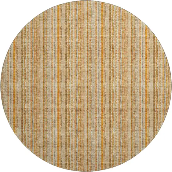 8' Peach Beige And Orange Striped Washable Round Rug With UV Protection Photo 1