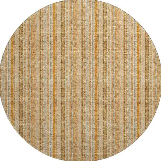 8' Peach Beige And Orange Striped Washable Round Rug With UV Protection Photo 3