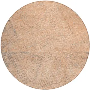 Photo of 8' Peach Blue And Ivory Round Abstract Washable Indoor Outdoor Area Rug
