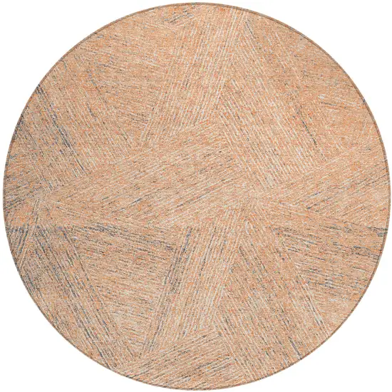 8' Peach Blue And Ivory Round Abstract Washable Indoor Outdoor Area Rug Photo 2