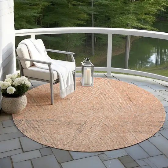 8' Peach Blue And Ivory Round Abstract Washable Indoor Outdoor Area Rug Photo 6