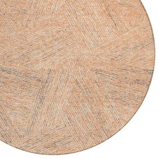 8' Peach Blue And Ivory Round Abstract Washable Indoor Outdoor Area Rug Photo 4