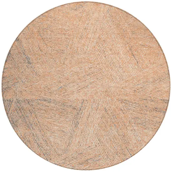 8' Peach Blue And Ivory Round Abstract Washable Indoor Outdoor Area Rug Photo 5