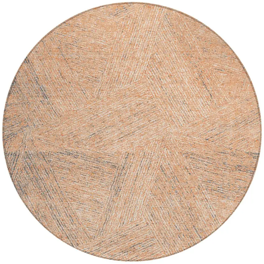 8' Peach Blue And Ivory Round Abstract Washable Indoor Outdoor Area Rug Photo 5
