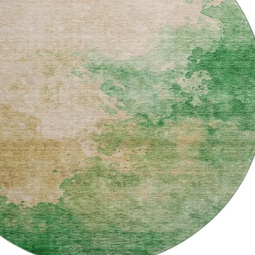 8' Peach Emerald And Beige Abstract Washable Round Rug With UV Protection Photo 2