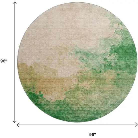 8' Peach Emerald And Beige Abstract Washable Round Rug With UV Protection Photo 9