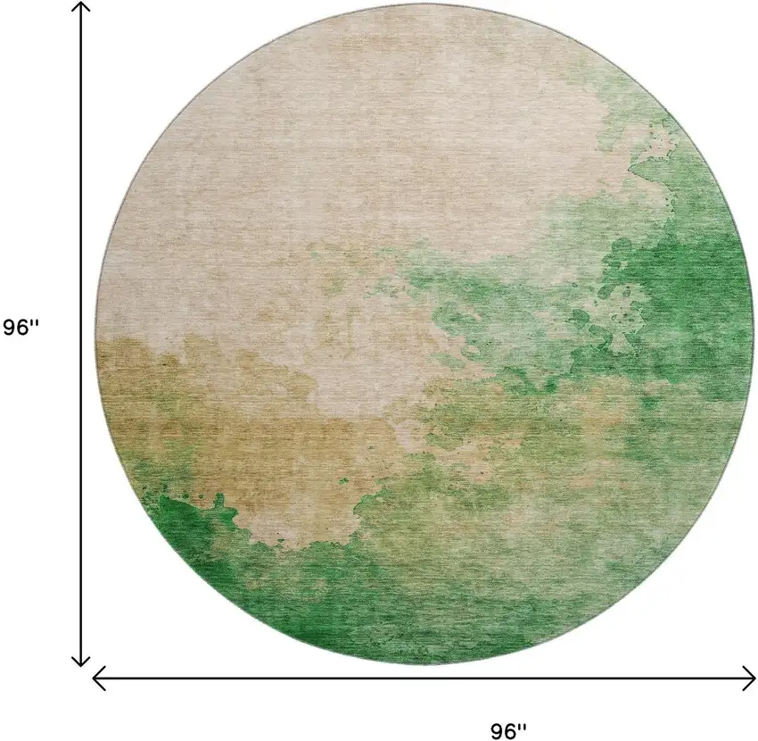 8' Peach Emerald And Beige Abstract Washable Round Rug With UV Protection Photo 9