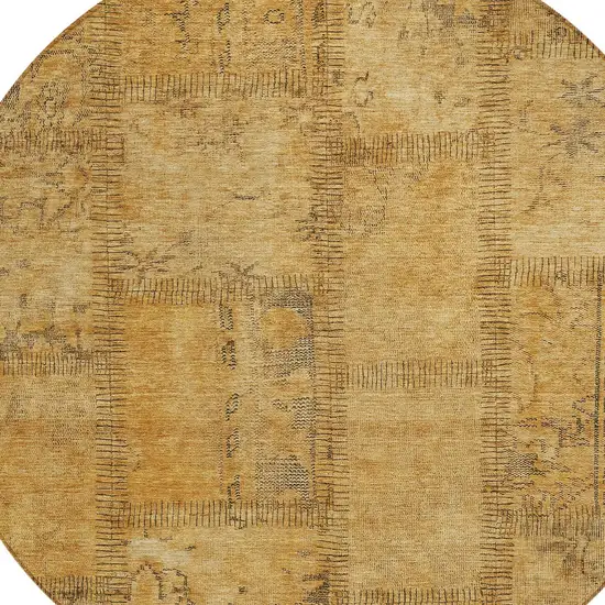 8' Peach Gray And Charcoal Round Patchwork Washable Indoor Outdoor Area Rug Photo 4