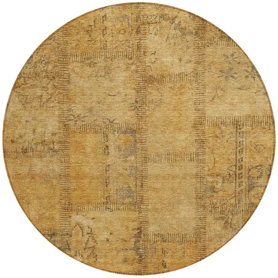 8' Peach Gray And Charcoal Round Patchwork Washable Indoor Outdoor Area Rug Photo 5