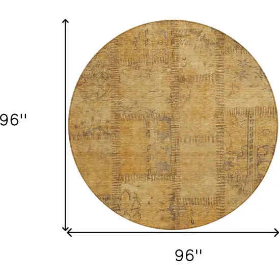 8' Peach Gray And Charcoal Round Patchwork Washable Indoor Outdoor Area Rug Photo 3