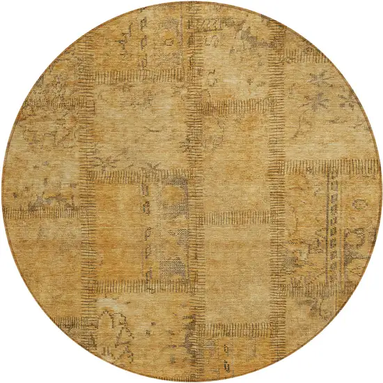 8' Peach Gray And Charcoal Round Patchwork Washable Indoor Outdoor Area Rug Photo 2