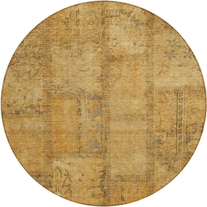 8' Peach Gray And Charcoal Round Patchwork Washable Indoor Outdoor Area Rug Photo 2