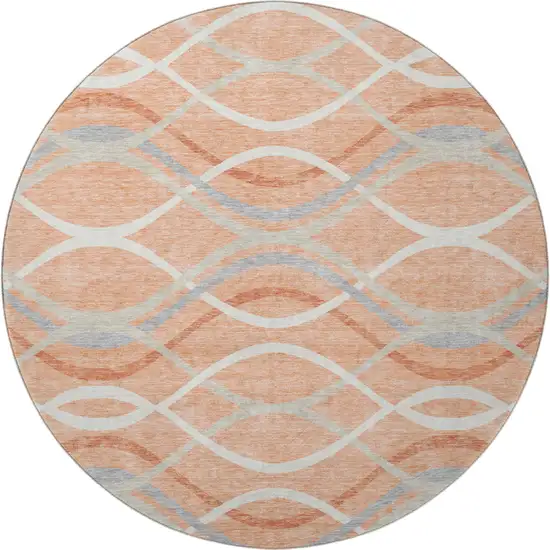8' Peach Gray And Ivory Abstract Washable Round Rug With UV Protection Photo 3