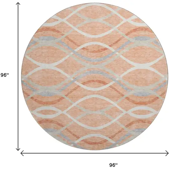 8' Peach Gray And Ivory Abstract Washable Round Rug With UV Protection Photo 9