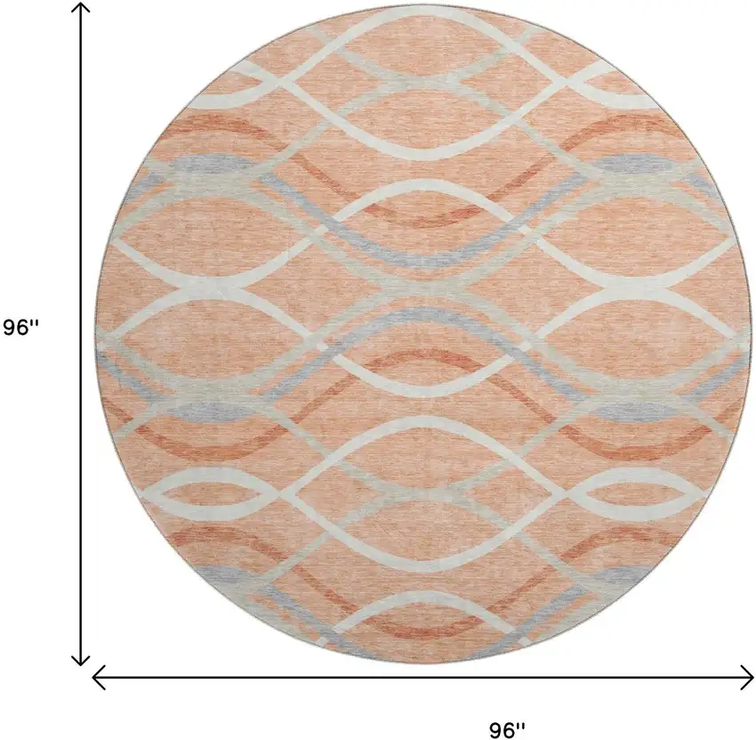 8' Peach Gray And Ivory Abstract Washable Round Rug With UV Protection Photo 9