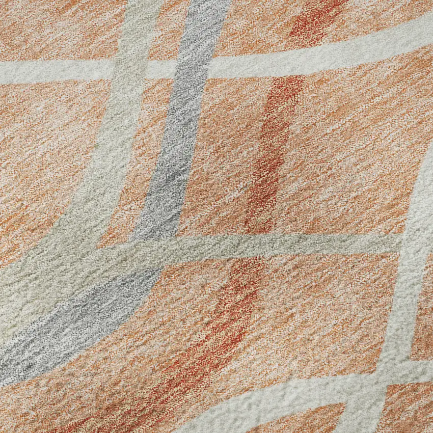 8' Peach Gray And Ivory Abstract Washable Round Rug With UV Protection Photo 8