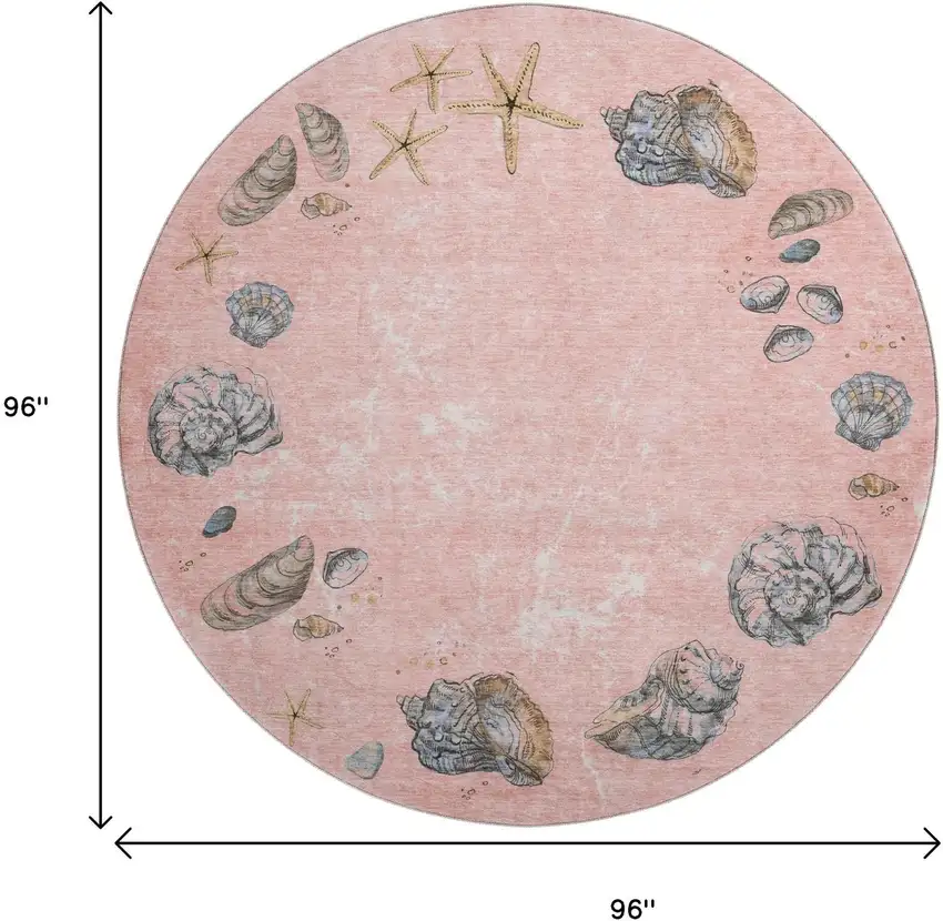 8' Peach Gray And Ivory Geometric Washable Round Rug With UV Protection Photo 9