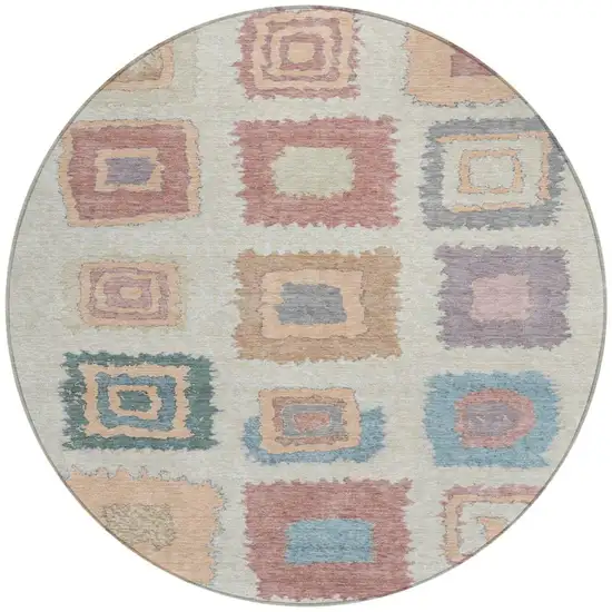 8' Peach Ivory And Beige Round Geometric Washable Indoor Outdoor Area Rug Photo 3