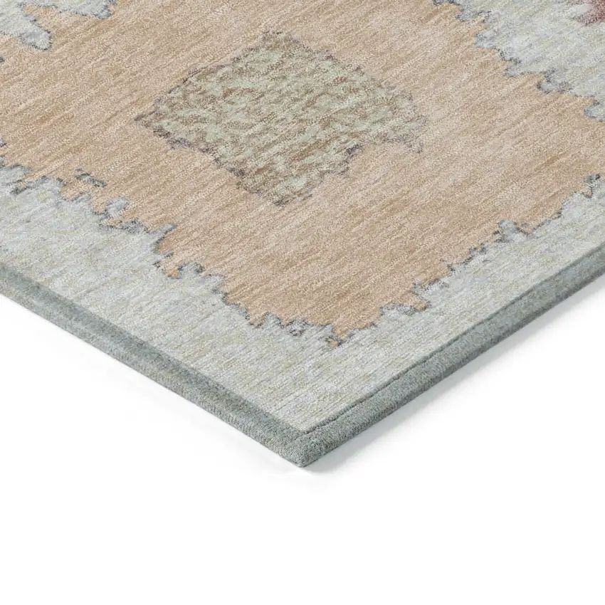 8' Peach Ivory And Beige Round Geometric Washable Indoor Outdoor Area Rug Photo 7