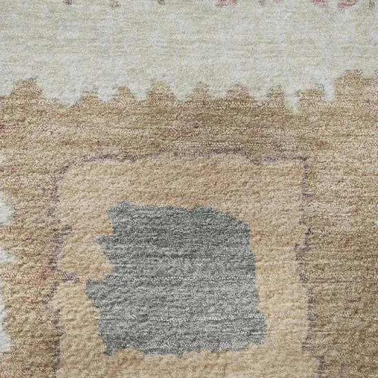 8' Peach Ivory And Blue Geometric Washable Round Rug With UV Protection Photo 9