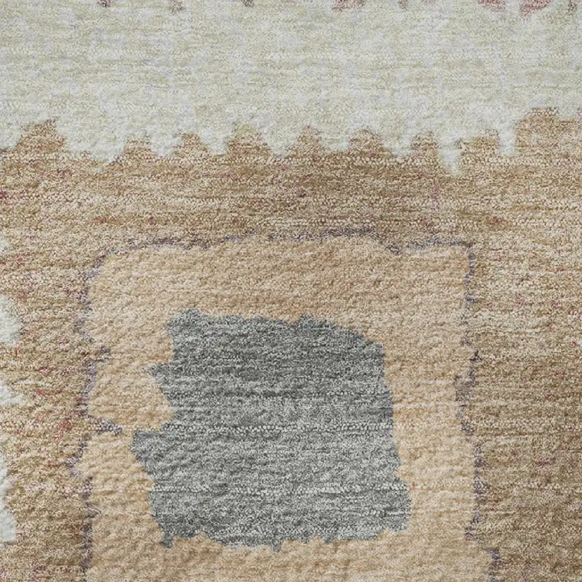 8' Peach Ivory And Blue Geometric Washable Round Rug With UV Protection Photo 9