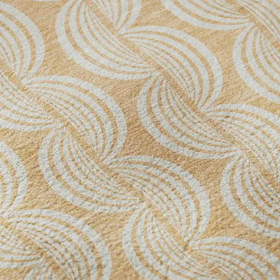 8' Peach Ivory And Brown Ogee Washable Round Rug With UV Protection Photo 8