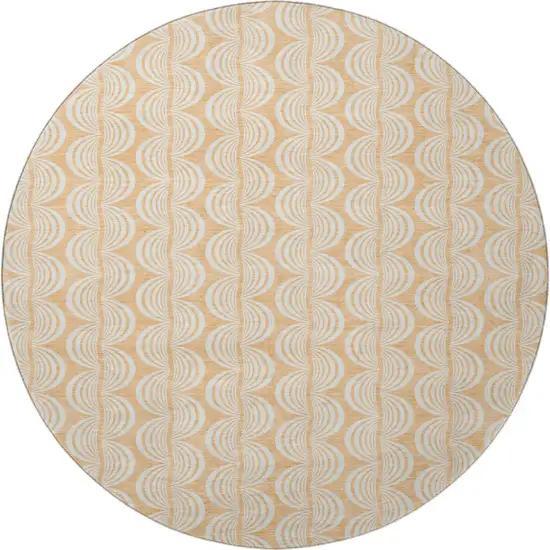 8' Peach Ivory And Brown Ogee Washable Round Rug With UV Protection Photo 3