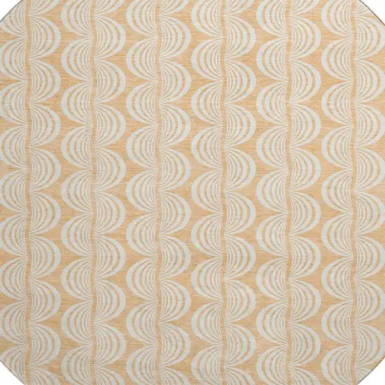 8' Peach Ivory And Brown Ogee Washable Round Rug With UV Protection Photo 2