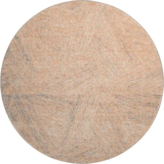 8' Peach Ivory And Gray Abstract Washable Round Rug With UV Protection Photo 1