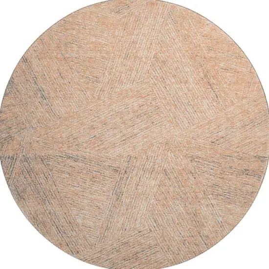 8' Peach Ivory And Gray Abstract Washable Round Rug With UV Protection Photo 3