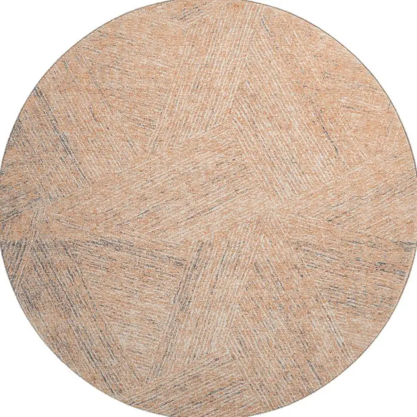 8' Peach Ivory And Gray Abstract Washable Round Rug With UV Protection Photo 3
