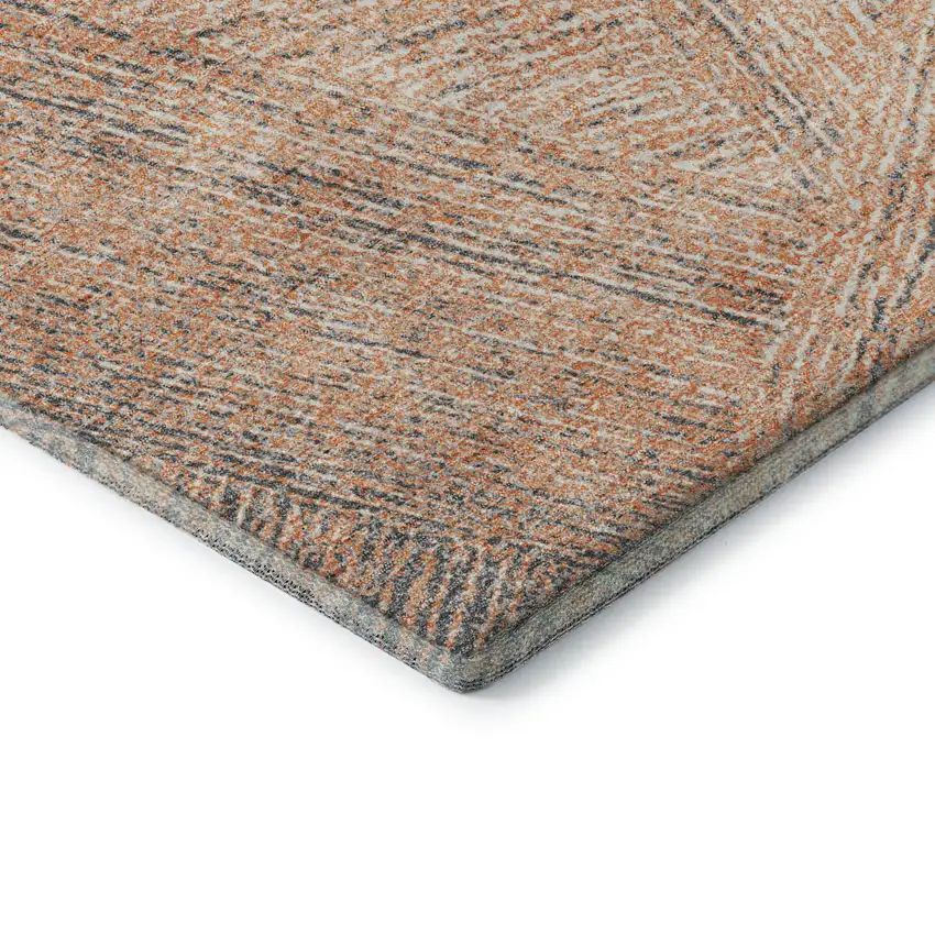 8' Peach Ivory And Gray Abstract Washable Round Rug With UV Protection Photo 6