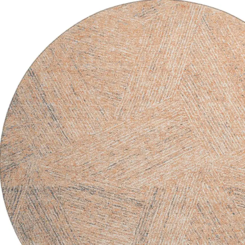 8' Peach Ivory And Gray Abstract Washable Round Rug With UV Protection Photo 2
