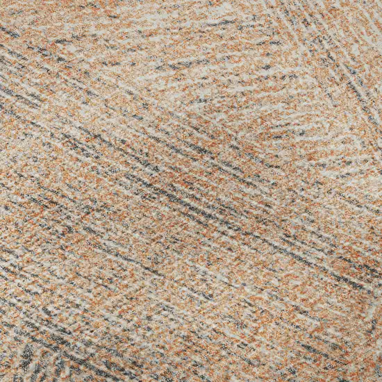 8' Peach Ivory And Gray Abstract Washable Round Rug With UV Protection Photo 8