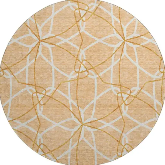 8' Peach Ivory And Orange Geometric Washable Round Rug With UV Protection Photo 3