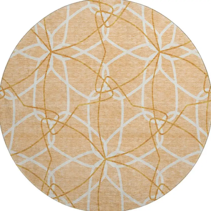 8' Peach Ivory And Orange Geometric Washable Round Rug With UV Protection Photo 3