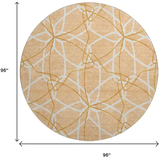 8' Peach Ivory And Orange Geometric Washable Round Rug With UV Protection Photo 9