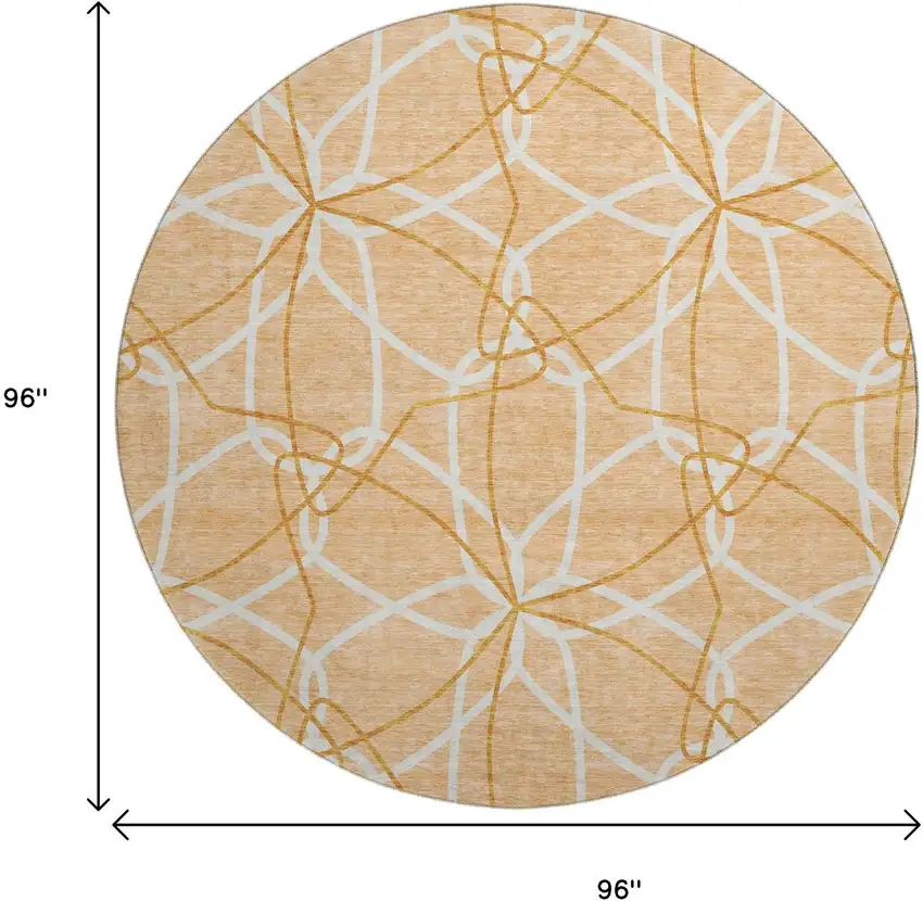 8' Peach Ivory And Orange Geometric Washable Round Rug With UV Protection Photo 9