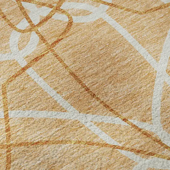 8' Peach Ivory And Orange Geometric Washable Round Rug With UV Protection Photo 8