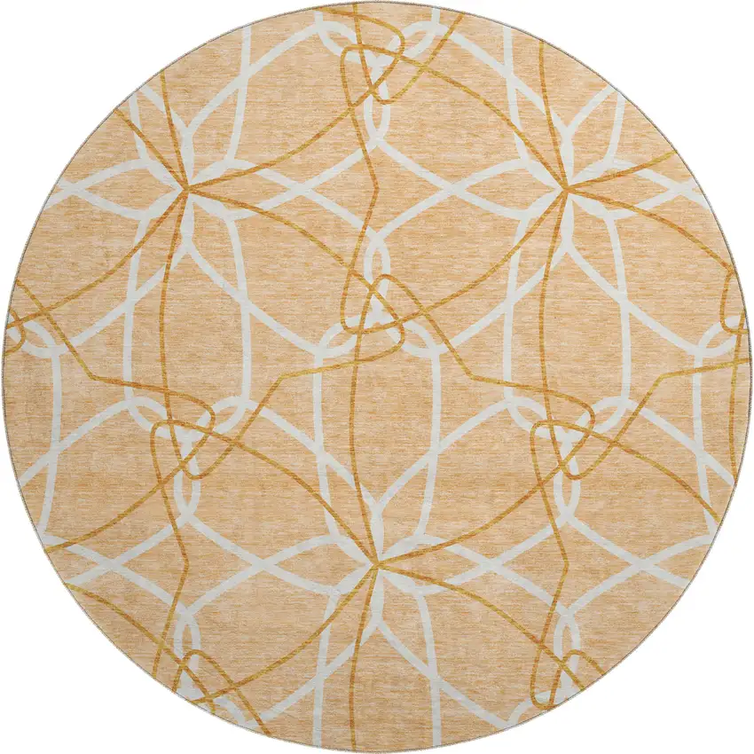 8' Peach Ivory And Orange Geometric Washable Round Rug With UV Protection Photo 1